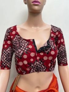 Garnet Red U Neck Cotton Stretchable Kalamkari Blouse