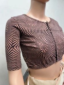 Walnut Brown Round Neck Cotton Stretchable Kalamkari Blouse
