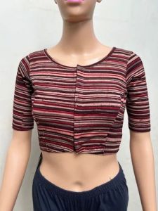 Vintage Maroon Round Neck Cotton Stretchable Kalamkari Blouse