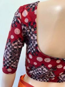 Garnet Red U Neck Cotton Stretchable Kalamkari Blouse