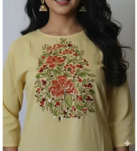 Light Green Embroidered Cotton Kurti Set