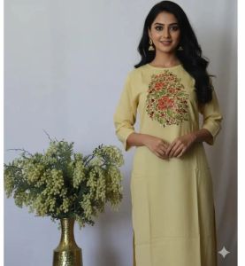 Light Green Embroidered Cotton Kurti Set