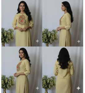 Light Green Embroidered Cotton Kurti Set