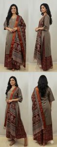 Coffee Brown Embroidered Cotton Kurti Set