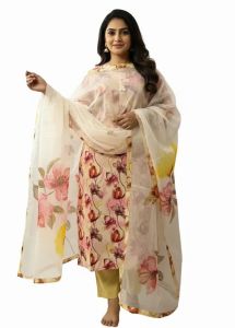 Cream Kalamkari Cotton Kurti Dupatta Set