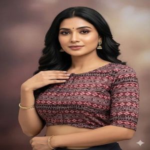 Currant Red Round Neck Cotton Stretchable Kalamkari Blouse