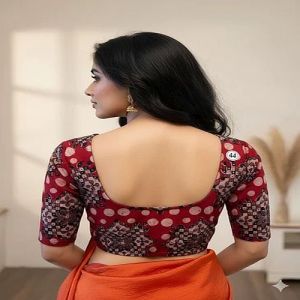 Garnet Red U Neck Cotton Stretchable Kalamkari Blouse