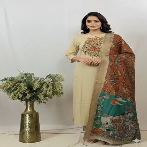 Light Green Embroidered Cotton Kurti Set
