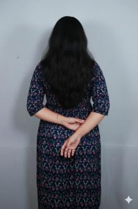 Navy Blue Cotton Printed Kalamkari Kurti