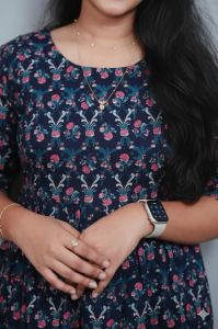 Navy Blue Cotton Printed Kalamkari Kurti