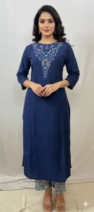 Navy Blue Embroidered Kurti Set