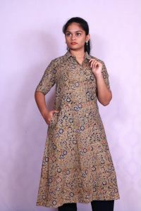 Brown Cotton Printed Kalamkari Kurti