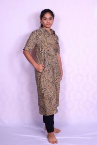 Brown Cotton Printed Kalamkari Kurti