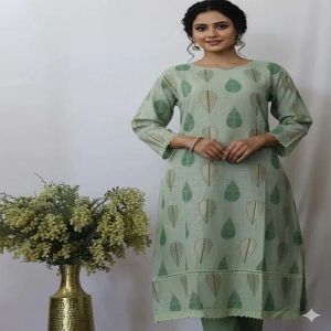 Pista Green Cotton Printed Kalamkari Kurti