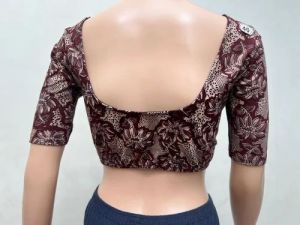 Pecan Brown Round Neck Cotton Stretchable Kalamkari Blouse