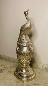 Engraved Metal Peacock Sculpture