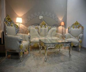 Cream Upholstery Ornate Living Room Set