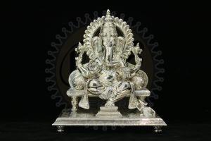 Crown Seated Ganesha Throne Sculpture