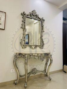 Floral Scroll Mirror Console Table Set