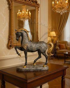 Gloss Black Gold Mane Horse Sculpture