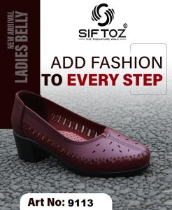 Ladies Maroon Block Heel Belly Shoes