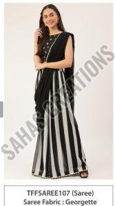 Black Printed Georgette Saree