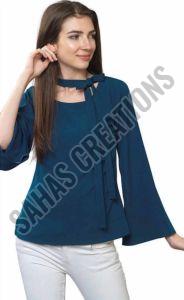 Blue Plain Heavy Crepe Top