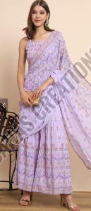 Lavender Printed Georgette Saree