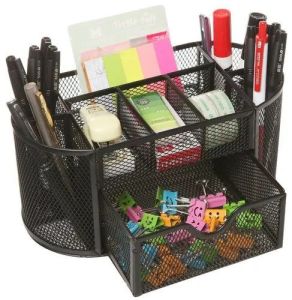 Black Rectangular Metal Mesh Desk Organizer