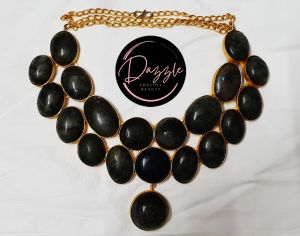 Ladies Black Cascade Golden Statement Necklace