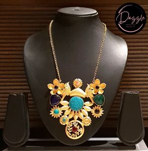 Ladies Colorburst Floral Golden Statement Necklace