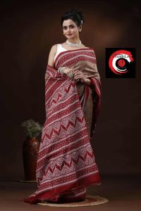 Ladies Fancy Red Katha Saree
