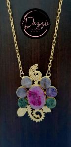 Ladies Floral Paisley Gemstone Pendant Necklace