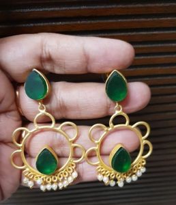 Ladies Green Druzy Pearl Fringe Earpiece