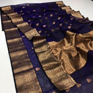 Ladies Indigo Zari Banarasi Saree