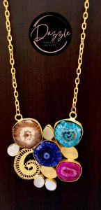 Ladies Multicolor Golden Gemstone Pendant Necklace