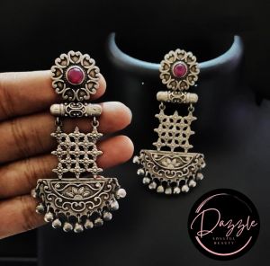 Ladies Pink Floral Dome Drop Earpiece