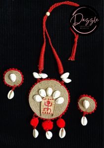 Ladies Red Cowrie Jute Jewelry Set