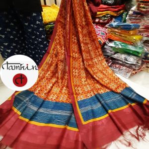 Womens Floral Grid Tussar Silk Stole