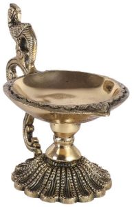 Pure Brass Diya with Peacock Handle