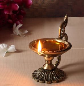 Pure Brass Diya with Peacock Handle