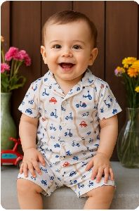 baby pure cotton matching shorts collar shirt