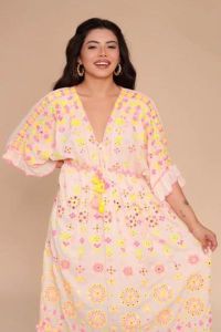 Ladies Cotton Printed V Neck A-Line Maxi Dress