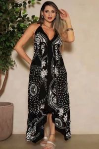 Black and White Batik Scarf Dress