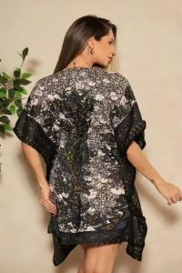 Ladies Black Cotton Printed Kaftan Kurti