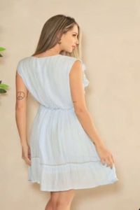 Sky Blue V Neck Frill Wrap Short Dress