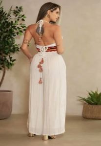 Ladies White Crochet Halter Neck With Palazzo Co-Ord Set
