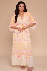 Ladies Cotton Printed V Neck A-Line Maxi Dress