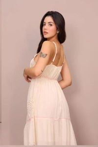 Ladies Cream Cowl Neck Cotton A-Line Maxi Dress