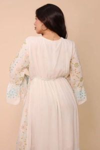 Ladies Cotton Embroidered Full Sleeve A-Line Maxi Dress